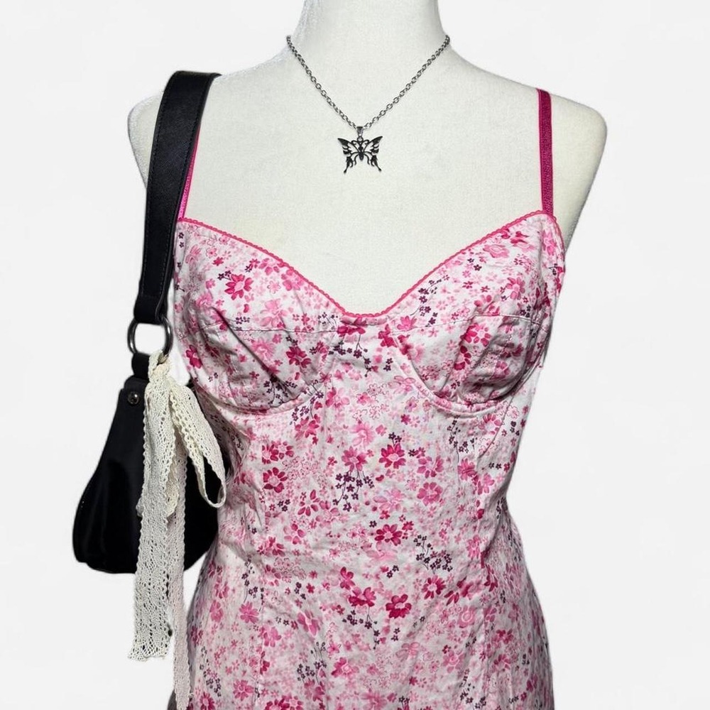 Hugo Buscati Vintage Pink Floral Bustier Cami Dress Size 14 y2k Coquette Midi